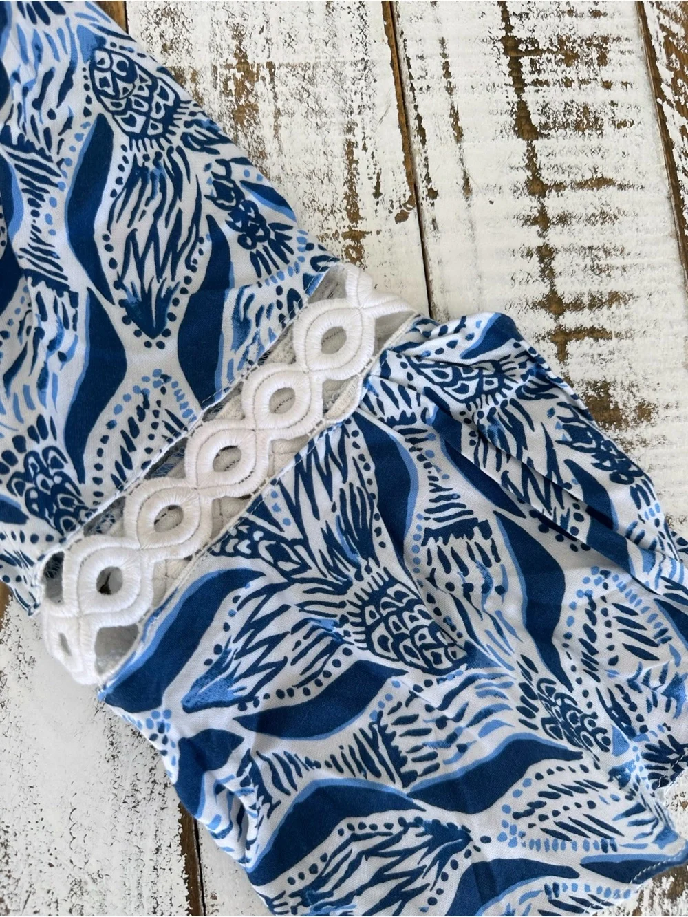 Lilly Pulitzer - Hollee Swim Coverup Tunic - Blue and White with Crochet trim
